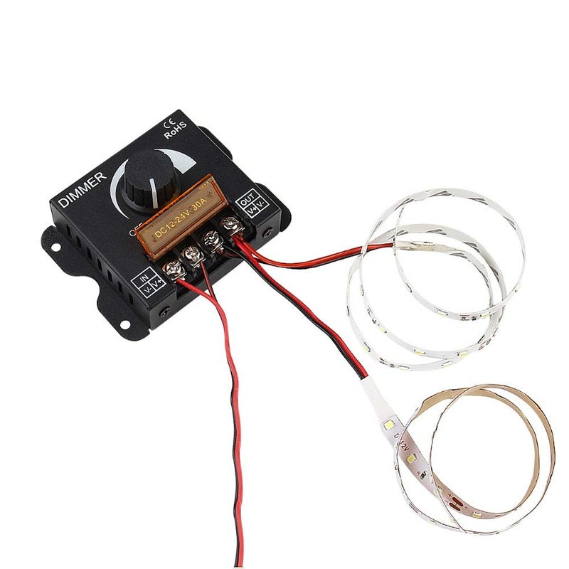 Puly LED Light Strip Dimmer, DC 12V-24V 30A PWM Dimming Controller for Dimmer Knob Adjust Brightness ON/Off Switch with Aluminum Housing, Single Channel for 5050 3538 5630 Single Color Light Ribbon - Image 4